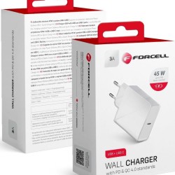 Forcell Charger White with USB type-C to Lightning Cable (3.00A - 20W) with PD and QC function for i-phone